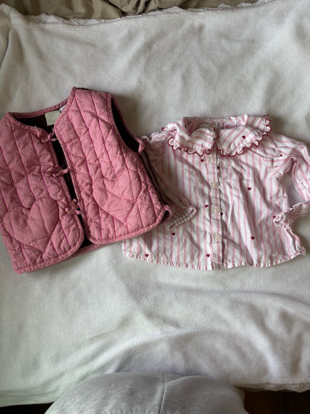 Zara Pink Quilted Vest & Pink Heart Stripe Top Kids Matching Set